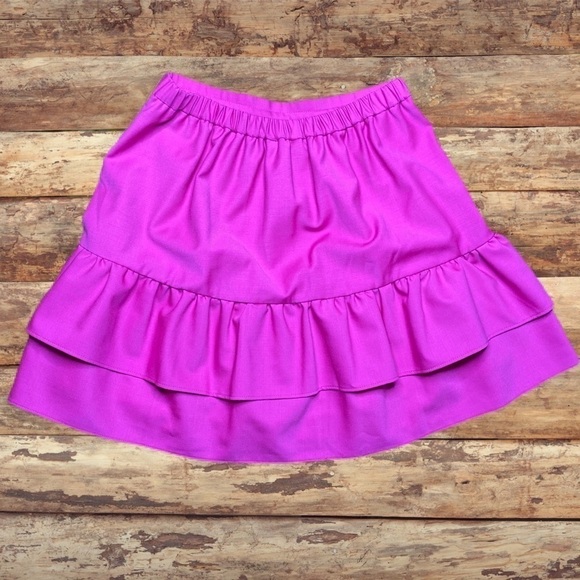 J Crew Wool Blend Ruffle Skirt Hot Pink Size 4 Tiered - Picture 3 of 7